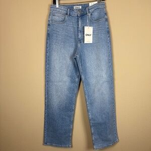 NWT Only Maddie Extra High Waist Wide Leg Cotton Blend Stretch Denim Jeans